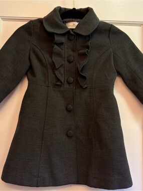 Classic Charcoal Kids' Pea Coat with Ruffle Front F1